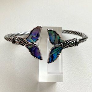 Silver Mermaid Tail Bracelet with Abalone Inlay